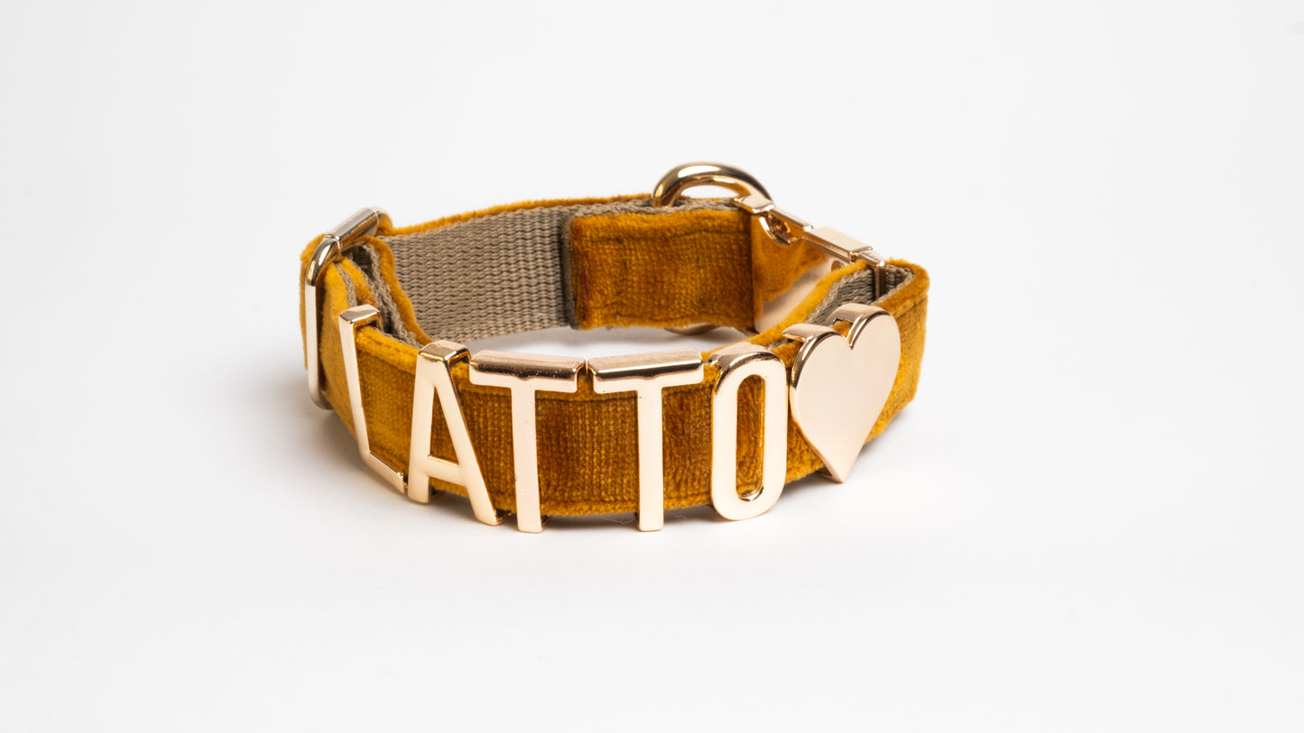 Personalized Dog Collar, Gold Letter Velvet Personalized Collar, Personalized Collars with Metal Letter Name, Dog Collar.